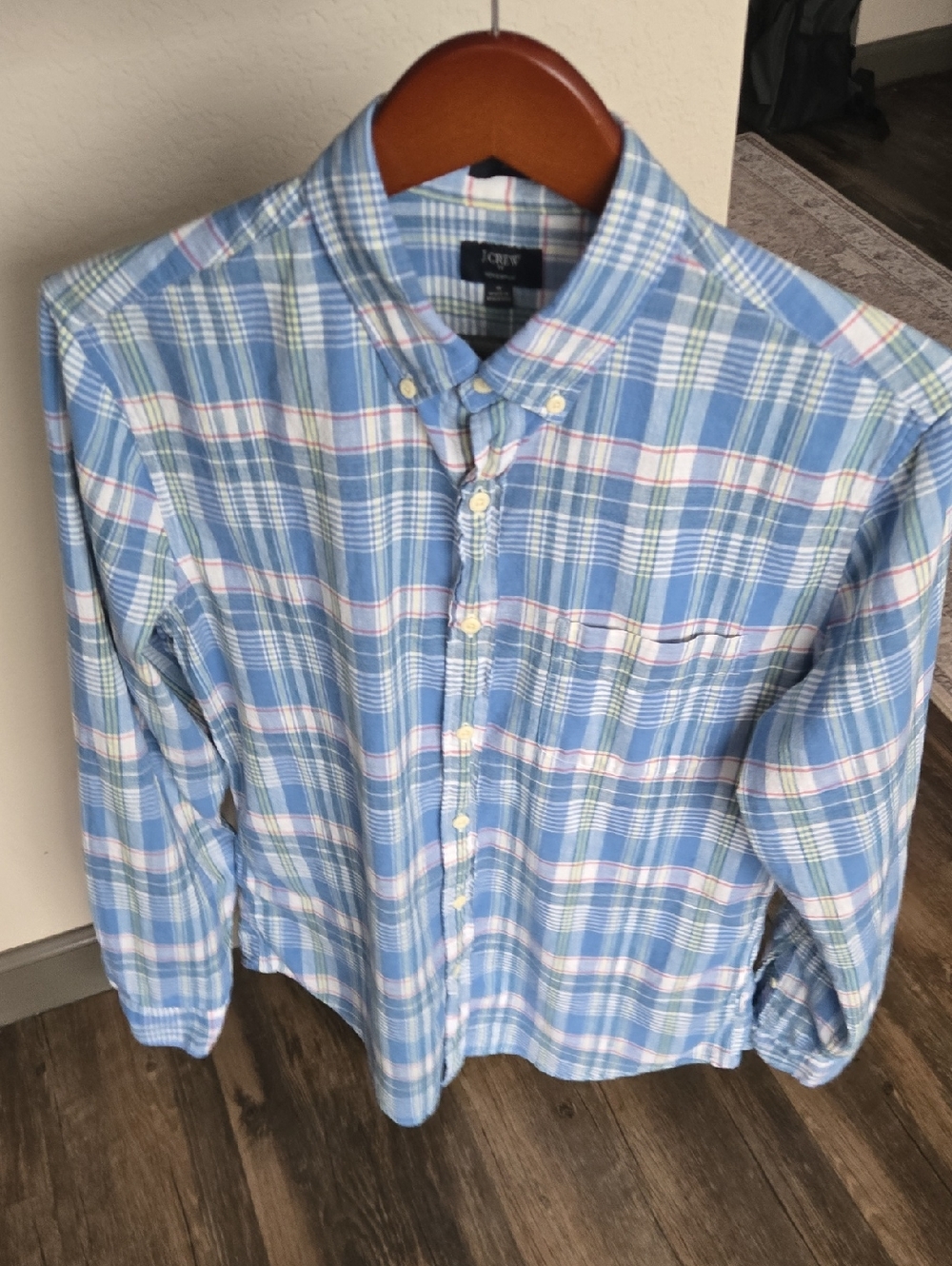 J. Crew Homespun cotton Blue Plaid  Shirt  Med. Slim fit.